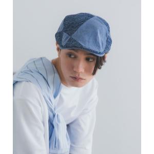 キャップ 帽子 和柄 切替 デニムハンチング / パッチワークデザイン 帽子 メンズ レディース