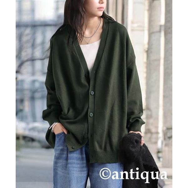 「antiqua」 ニットカーディガン R カーキ レディース