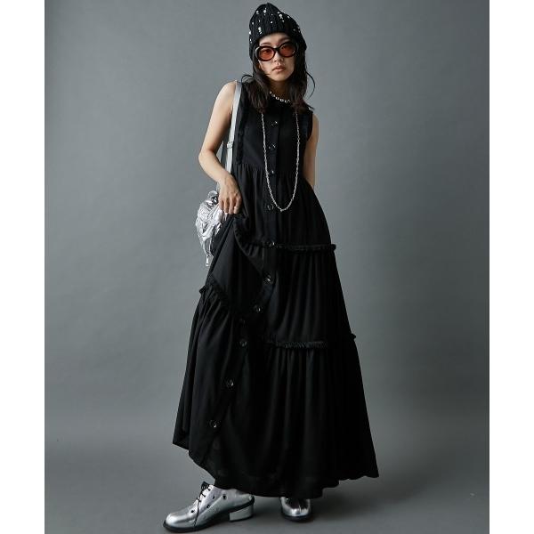 「GEVS.」 「SMILELAND」ノースリーブワンピース LL ブラック レディース