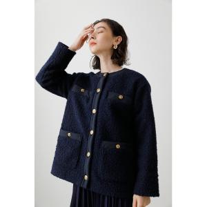 「crie conforto」 ツイードジャケット SMALL ネイビー レディース