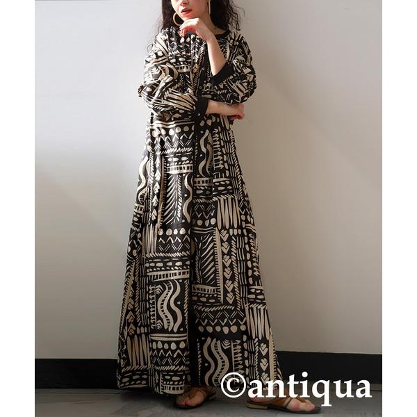 「antiqua」 7分袖ワンピース R ブラック レディース