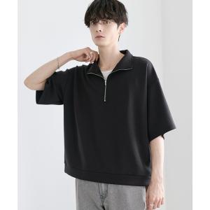 tシャツ 防シワ/抗ピリング　ポンチ半袖ハーフジップ メンズ