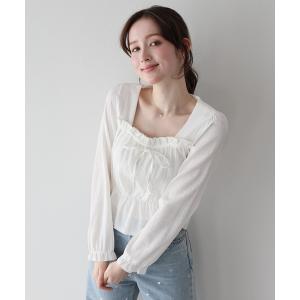 ブラウス シャツ スクエアネックギャザーブラウス レディース