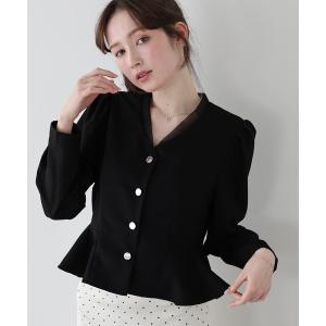 ブラウス シャツ ニュアンスボタンペプラムブラウス レディース