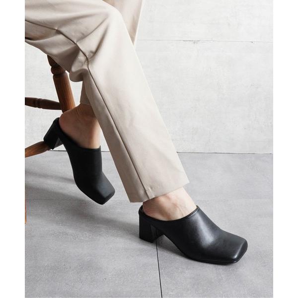 パンプス スクエアトゥチャンキーヒールミュール