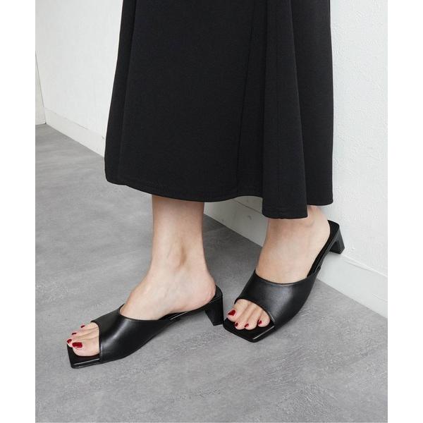 サンダル スクエアトゥヒールミュールサンダル レディース