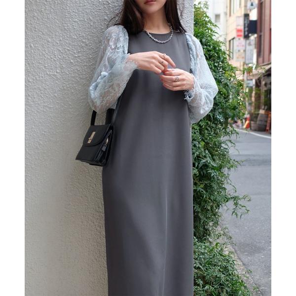 ドレス 入園式 2WAY レーススリーブ 異素材切替ロングワンピース