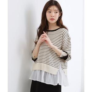 ニット セーター 「洗える/体型カバー」布帛ドッキング配色ニットプルオーバー レディース