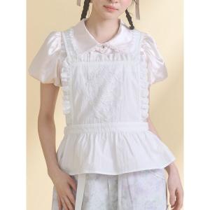 ブラウス シャツ レースアップリケビスチェ レディース