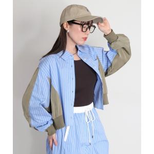 ブラウス シャツ 「セットアップ対応可能」MA-1デザイン切り替えストライプシャツ レディース