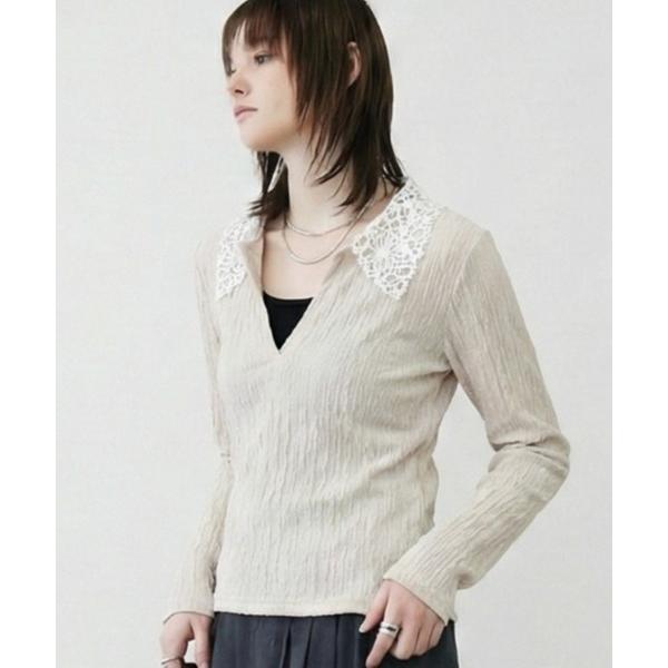 tシャツ 入学式 卒業式 「主役級トップス」襟レース配色ジャガードトップス レディース