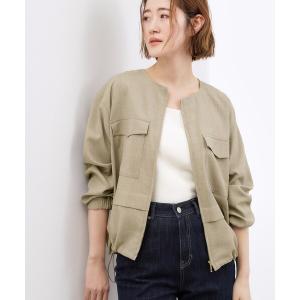 ブルゾン アウター リネンライク ノーカラーブルゾン レディース