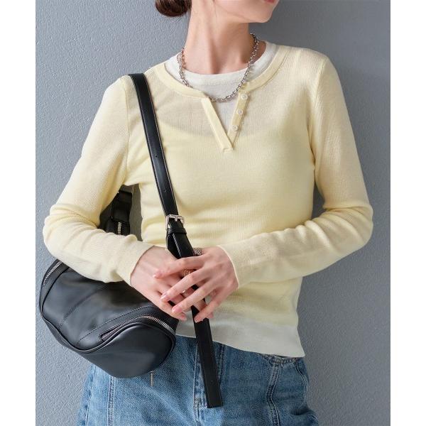 tシャツ フェイクレイヤード バイカラー長袖トップス レディース