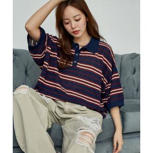 ポロシャツ 半袖 PUBLUX/パブリュクス LOVE POP STUDIO　ボーダー ニット ポロシャツ　限定展開 メンズ レディース