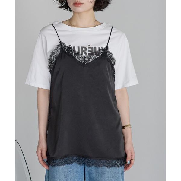 キャミソール マットサテン　レースキャミソール