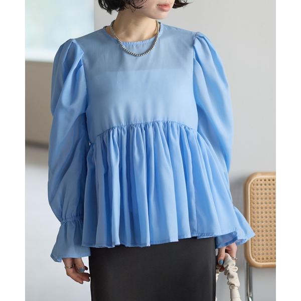 ブラウス シャツ ペプラムギャザーブラウス レディース