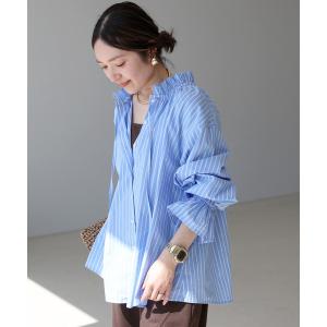 ブラウス シャツ フリルカラーストライプ2WAYブラウス レディース