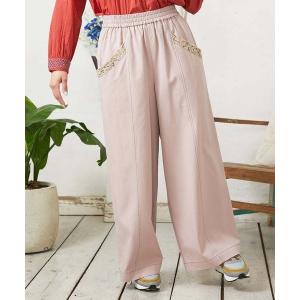 パンツ Facil 刺繍入りツイルワイドパンツ レディース
