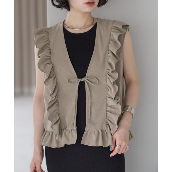 ベスト ジレ フリル　リボンベスト レディース