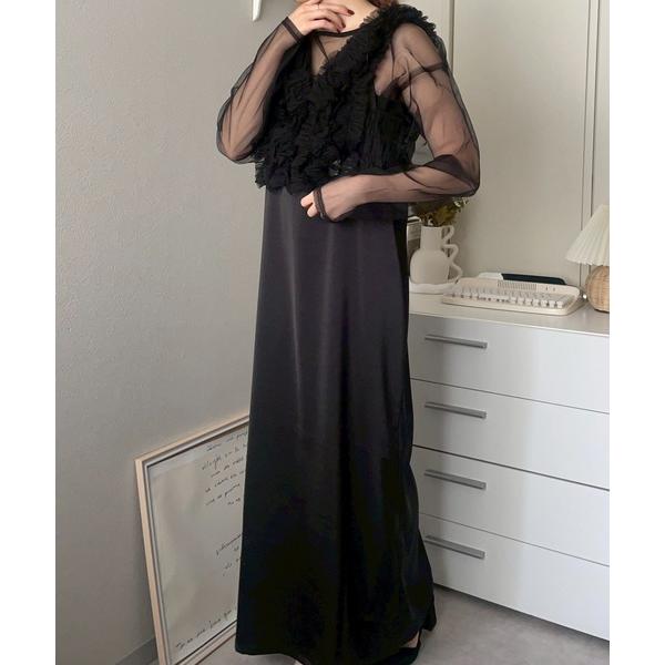 ワンピース フリルビスチェ付 シアートップス ワンピース セットアップ オケージョン