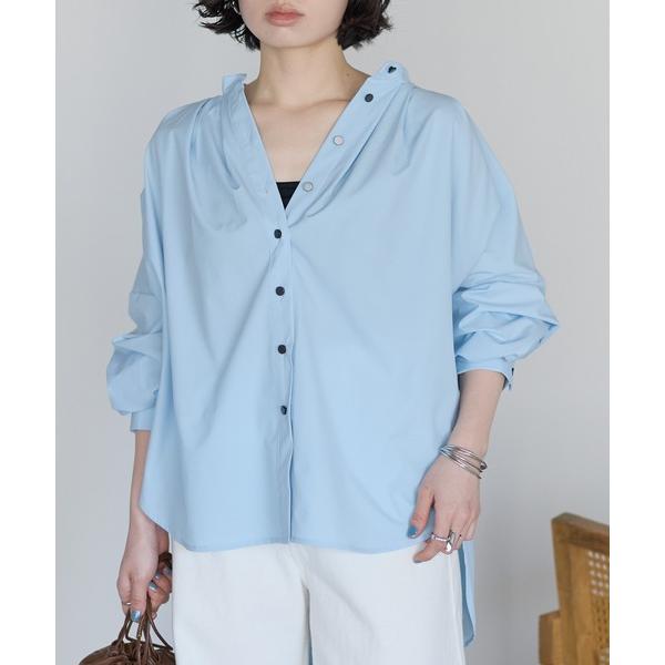 ブラウス シャツ ブラックボタン　タックブラウス レディース