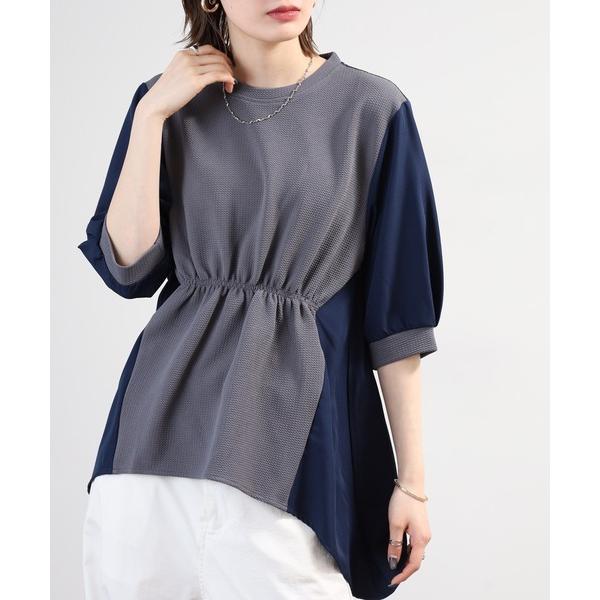 チュニック la boussole 異素材使いバックフレアチュニック