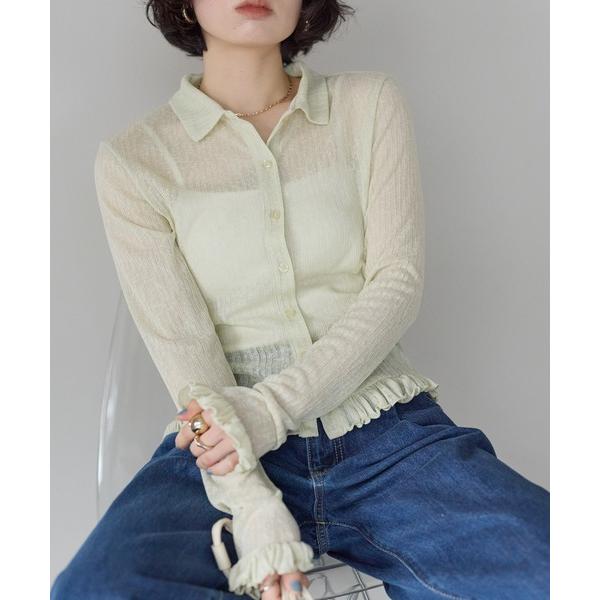 ブラウス シャツ 襟付き　フリルシャツカーディガン レディース