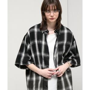 シャツ 半袖 「Alfred Alex」Vintage-Like Ombre Check Shirt /ヴィンテージライク グラデーション オーバーサイズ オンブレチェックシャツ
