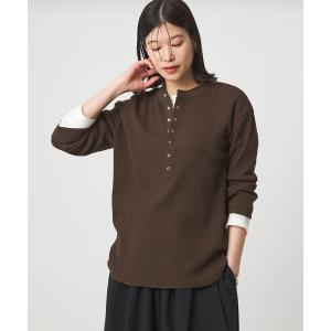 ヘンリーネック tシャツ 半袖 「WEB限定」「at ease」ワッフル ヘンリーネック 5分袖 カットソー レディース