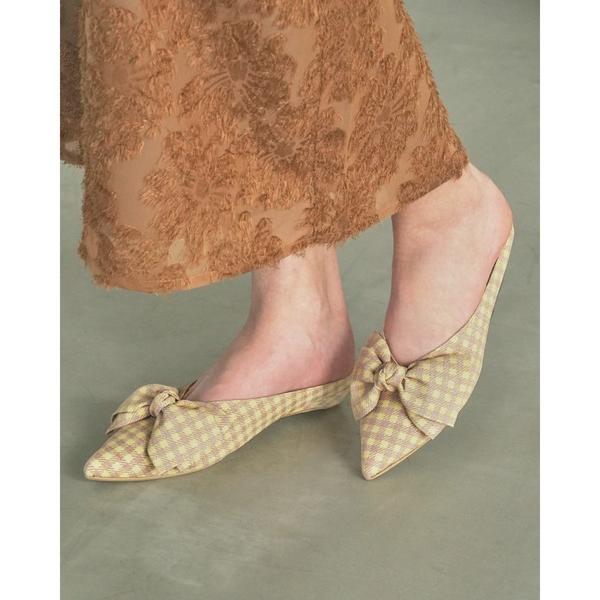パンプス 2cmヒール ビッグリボン ミュール