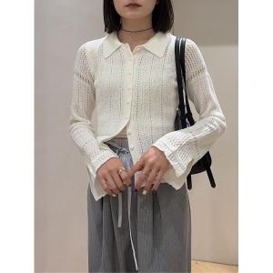 ニット セーター アイレットレースニットポロ レディース