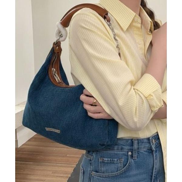 ハンドバッグ 「2WAY」レザーハンドルデニムハンドバッグ
