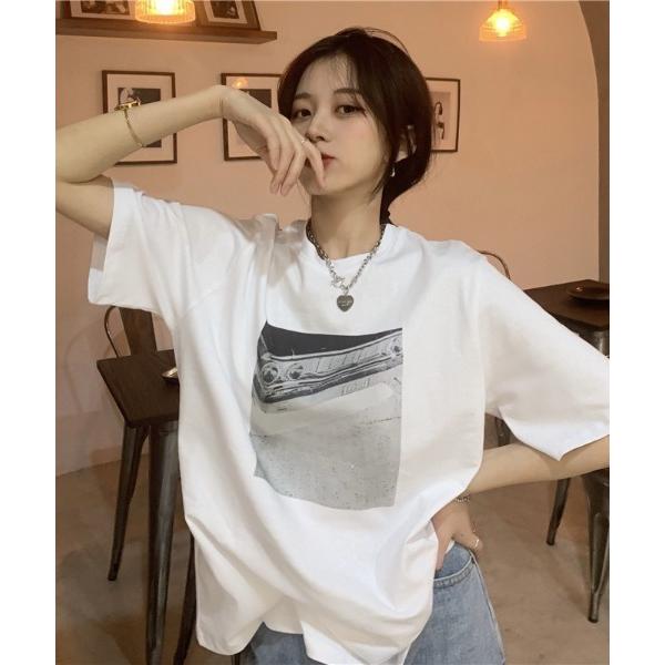 tシャツ 「26年春夏新作」オーバーサイズ フロントフォトプリント ビッグTシャツ レディース