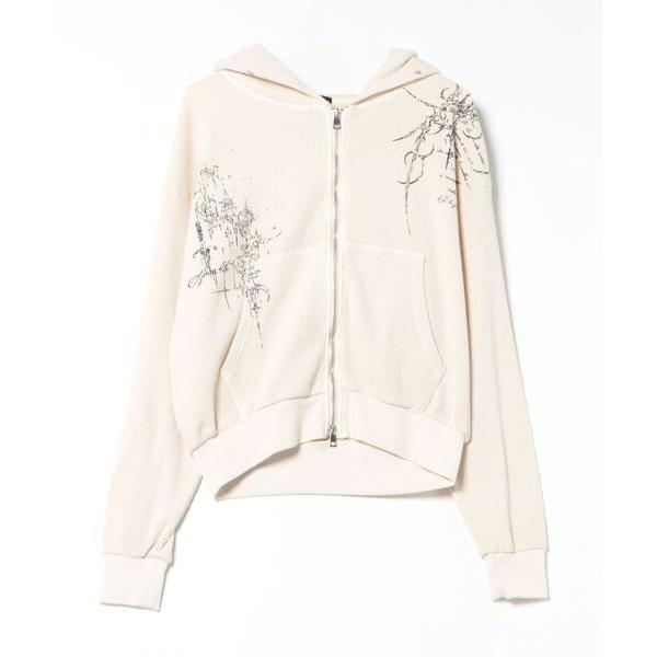 パーカー ピグメント加工 ダブルジップ ショート丈 ワッフル ジップパーカー フーディー トライバル...