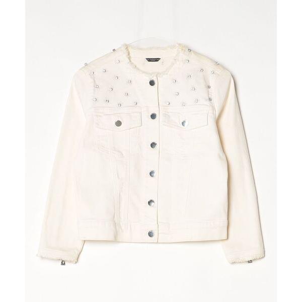 「Guess」 デニムジャケット SMALL ホワイト レディース