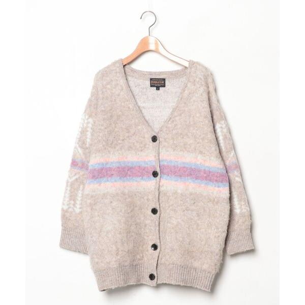 「PENDLETON」 ボーダー柄ニットカーディガン FREE ベージュ レディース