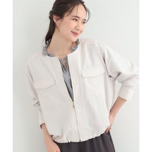 ブルゾン アウター 「S-LL」サッと羽織れてきれい　フラップポケットノーカラーブルゾン レディース