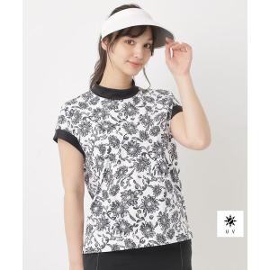 ヘンリーネック tシャツ 半袖 UVサンフラワープリントモックT レディース