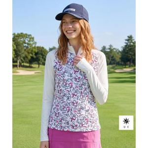 uvカット tシャツ UVカット　ラインフラワープリントハーフジッププルオーバー レディース