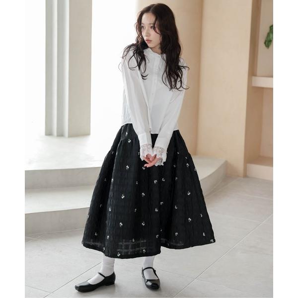 スカート 小花柄ギャザーフレアスカート