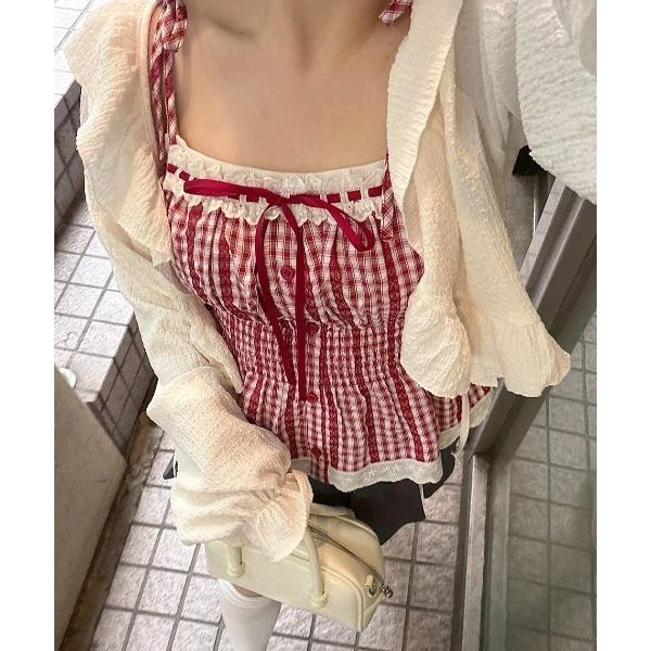 ブラウス シャツ 「1枚で着映え?」肩リボンキャミブラウス レディース