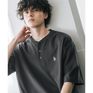 tシャツ U.S. POLO ASSN. ユーエスポロアッスン 別注コラボワンポイントロゴ刺繍天竺ヘンリーネック半袖Tシャツ メンズ レディース