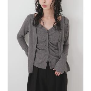 カーディガン レイヤードVネックギャザーカーデ レディース