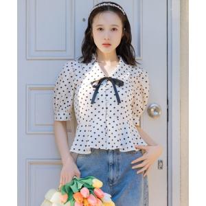 ブラウス シャツ 「新色追加」パフスリーブペプラムブラウス レディース