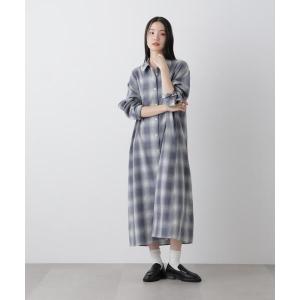 シャツワンピース オンブレーツイルチェックシャツワンピース