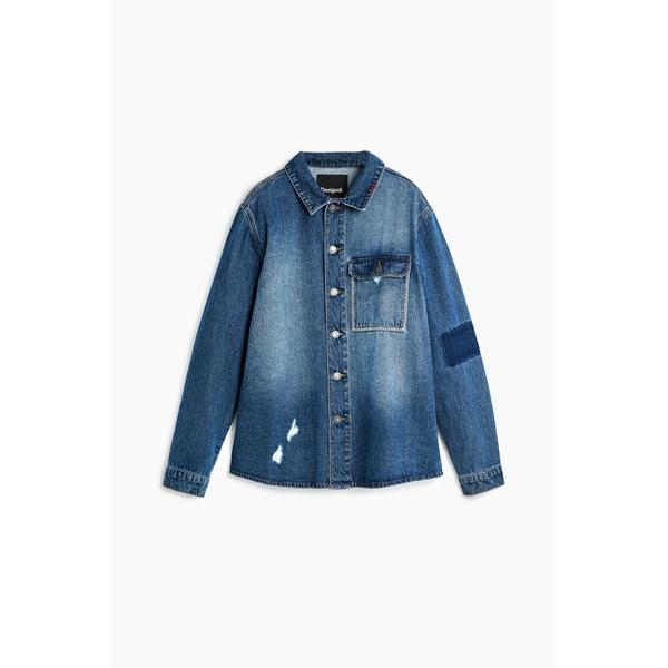 デニムジャケット gジャン デニム シャツジャケット / ワッペンディテール × インディゴブルー ...