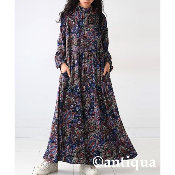 「antiqua」 長袖ワンピース R ネイビー レディース
