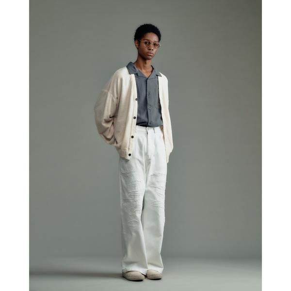 カーディガン ADAMPATEK/washed cotton pile raw-edge cardi...