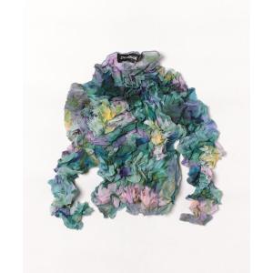 ブラウス シャツ ガーデンフラワー クラッシュシフォン立体テクスチャー長袖ブラウス レディース