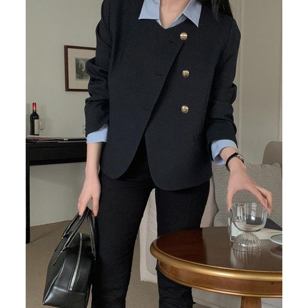 「by muni:r」 ノーカラージャケット FREE ブラック レディース